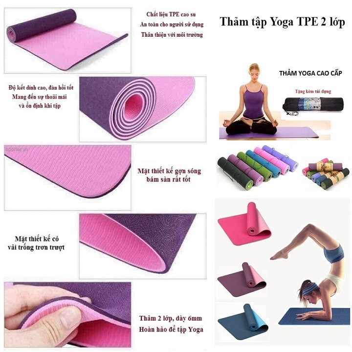 [FREESHIP ĐƠN TỪ 50K❤️] THẢM TẬP YOGA TPE CAO CẤP 2 LỚP 6MM