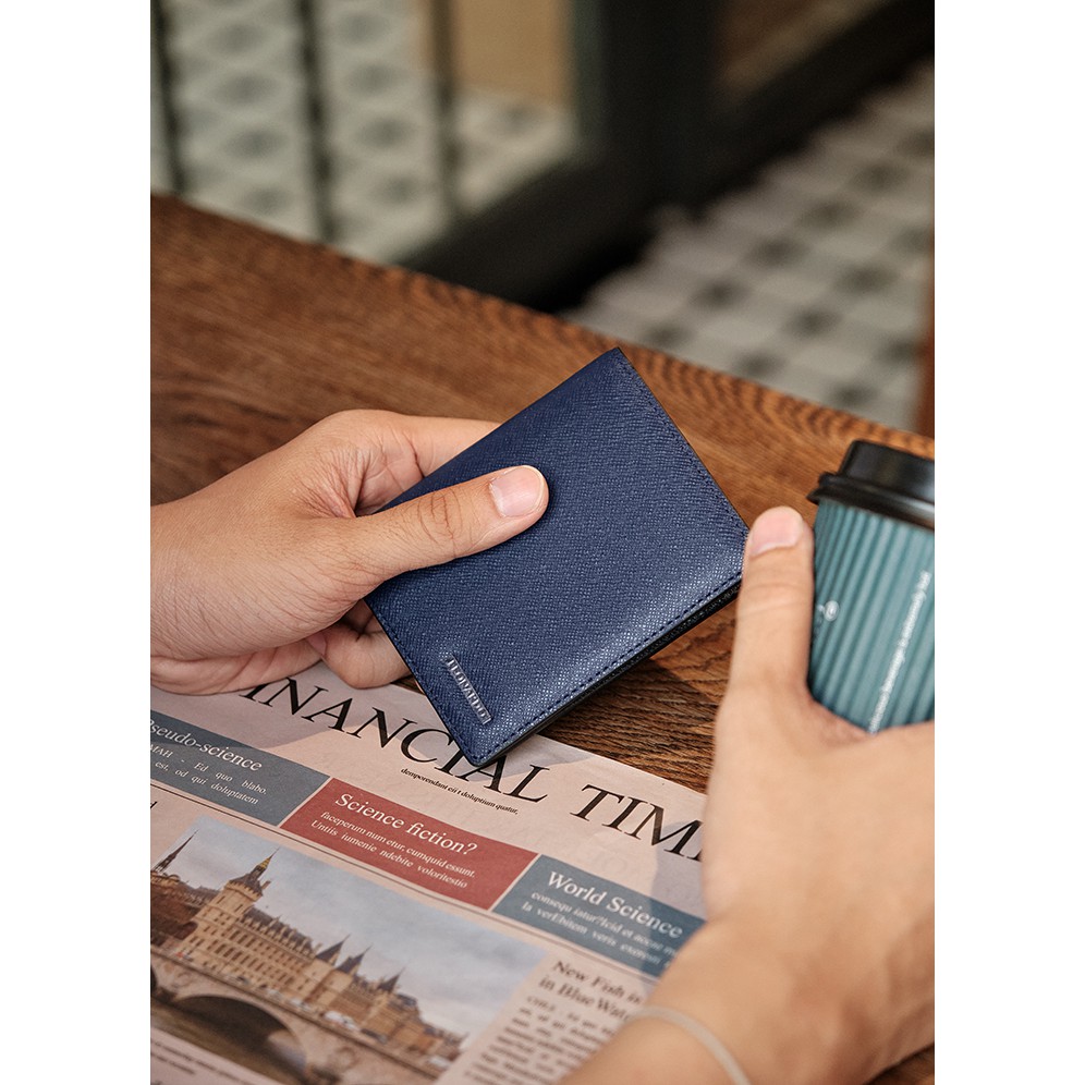 Ví Da Nam Gập Đôi Dáng Đứng Leonardo - Card Mercury Wallet - Chất Liệu Da Taiga Có Độ Bền Cao