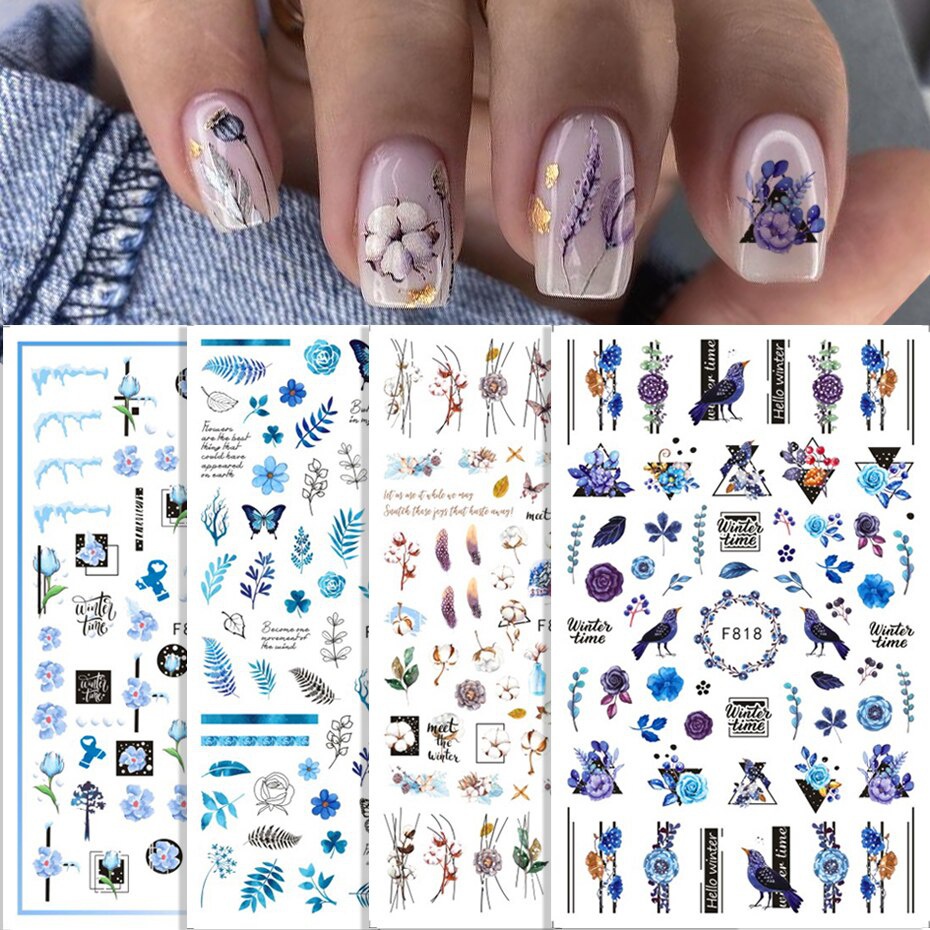 Miếng Dán Trang Trí Móng Tay Hình Hoa Lá 3d DIY