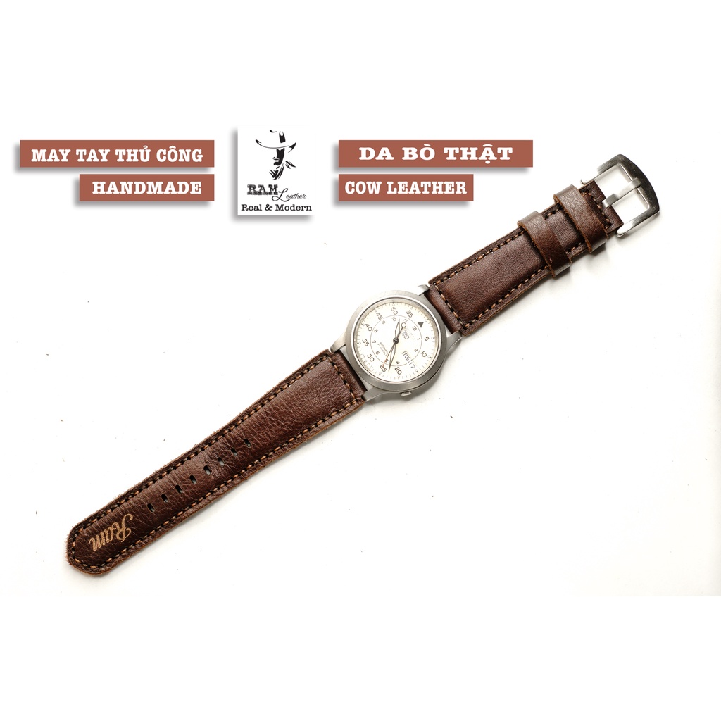 Dây apple watch da bò nâu mận handmade bền chắc cực đẹp RAM Leather classic 1981 - tặng khóa chốt và adapter