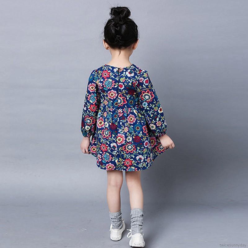 Đầm hoa tay dài xinh xắn dành cho bé gái