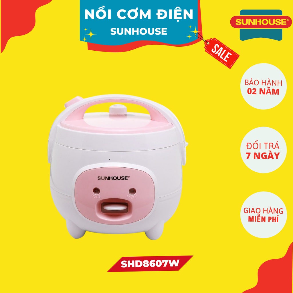 Nồi cơm điện SHD8607W1.8L SUNHOUSE, Lòng nồi chống dính, Vỏ nhựa cao cấp siêu bền, Bảo hành 24 tháng