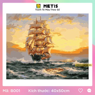 Tranh Tô Màu Theo Số Cảnh Hoàng Hôn Thuyền Và Biển Số Hoá Có Khung METIS B001