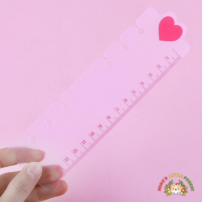 Thước trái tim MIAO'S LITTLE FOREST thước nhựa dẻo tim hồng găn sổ còng 6 lỗ A5 A6 MOT205