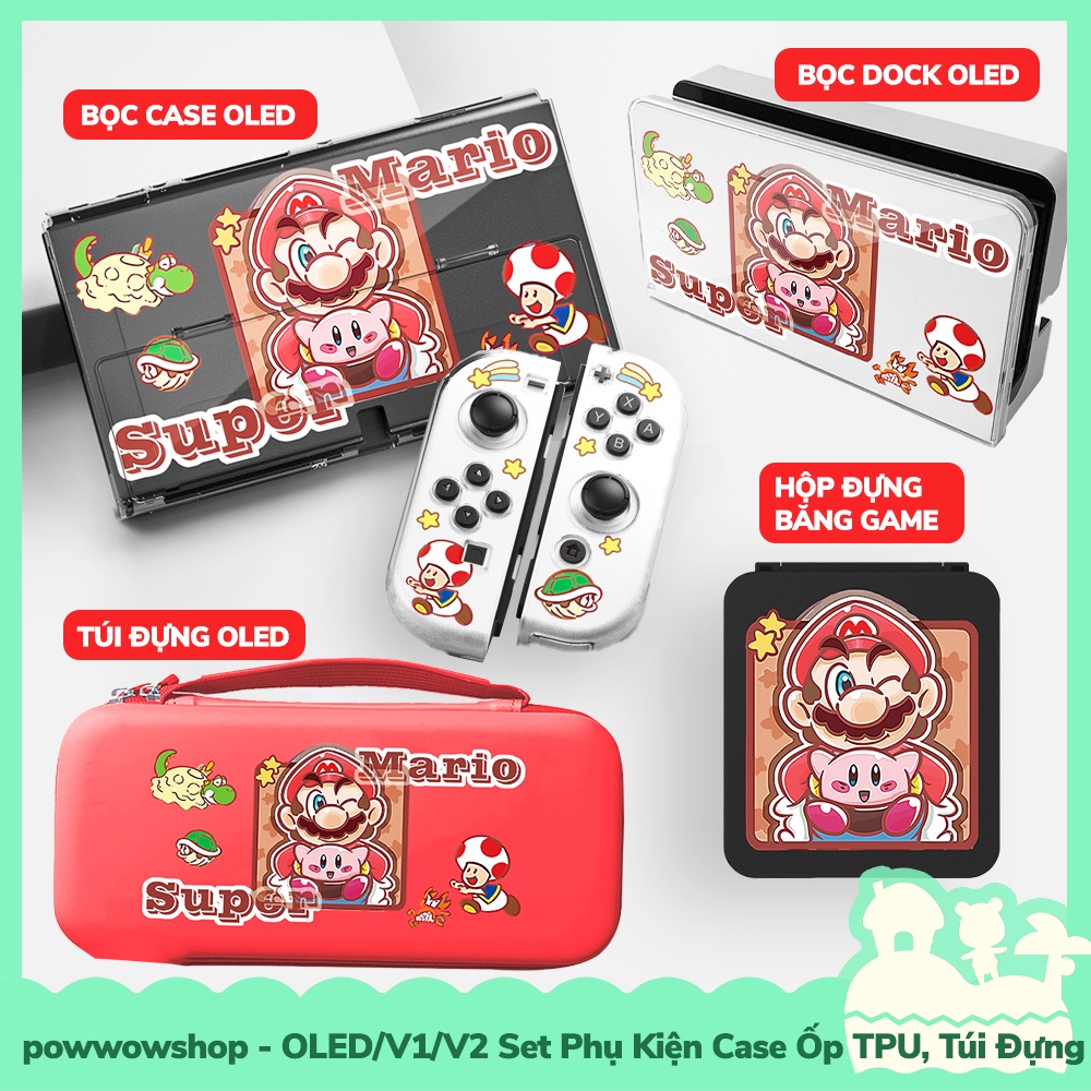 OLED/V1/V2 Set Bộ Phụ Kiện Case Ốp, Túi, Hộp Đựng Thẻ Game Nintendo Switch Kirby & Mario Co-op