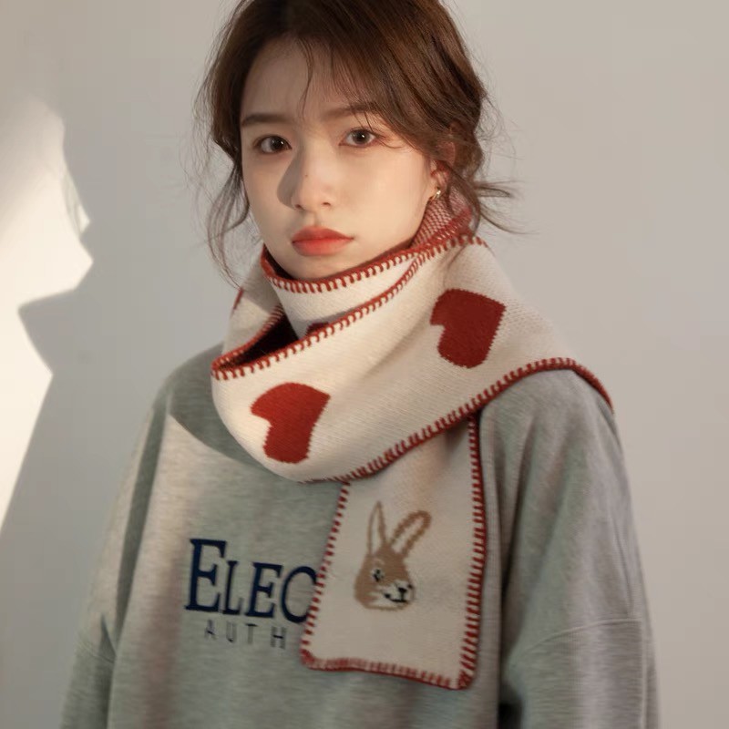 Khăn quàng cổ dệt kim giữ ấm mùa đông in hình trái tim & thỏ Lisa BLACKPINK đáng yêu