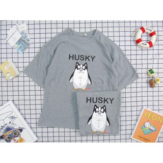 Áo Thun Nam Nữ Tay Lỡ Unisex Phông Trơn Oversize Form Rộng Basic Tee Hình Cút Ky chim cánh cụt husky