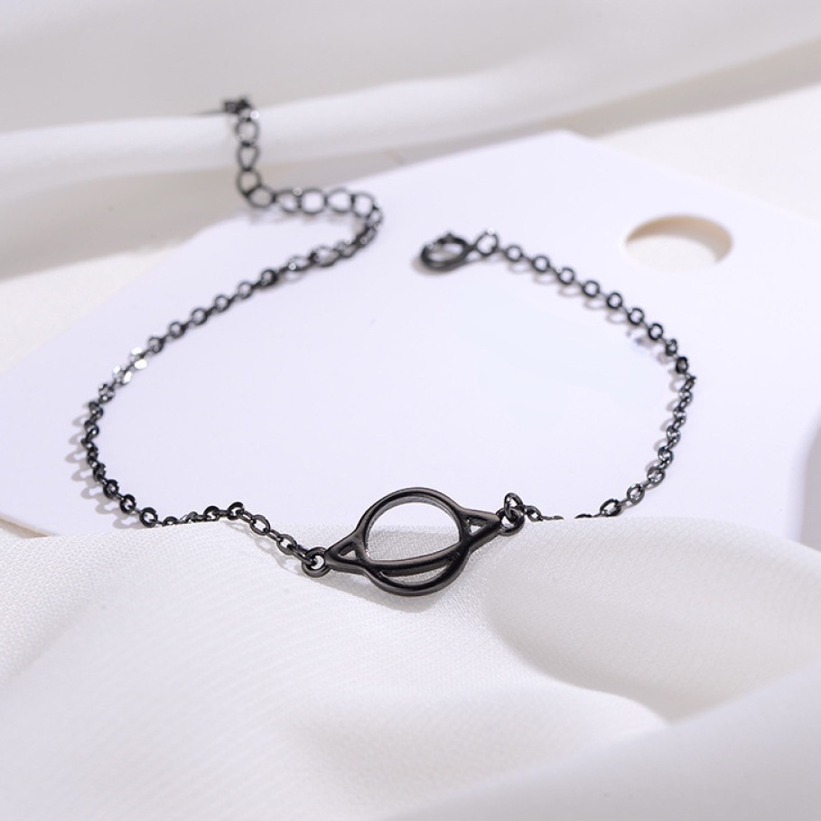 Vòng Tay Kim Loại Hình Hành Tinh Đen Phong Cách Gothic Vintage Có Thể Điều Chỉnh