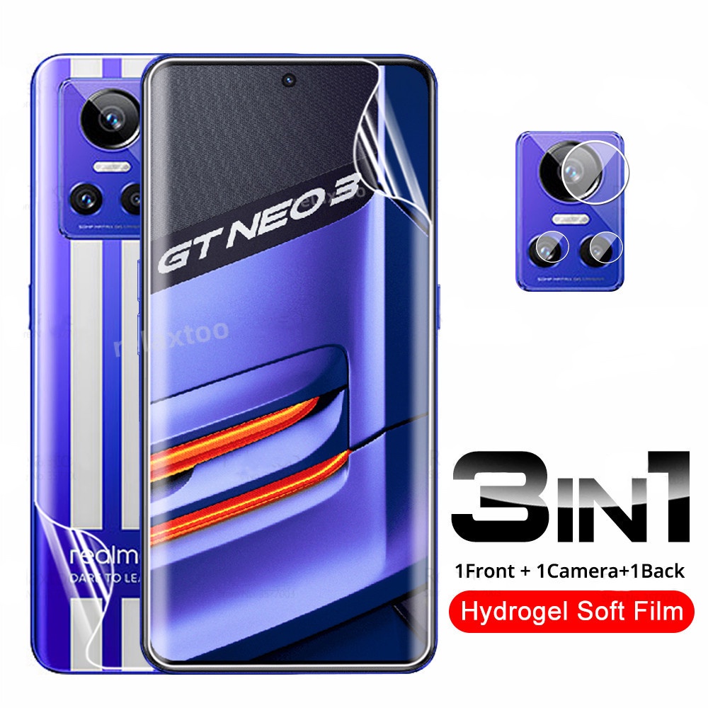 Realme GT Neo3 Neo 3T RealmeGT Neo 3 T GTNeo3 5G 4G Bảo vệ camera sau Bảo vệ toàn diện Bảo vệ màn hình Kính không cường lực 3 trong 1 Phim Hydrogel trước và sau