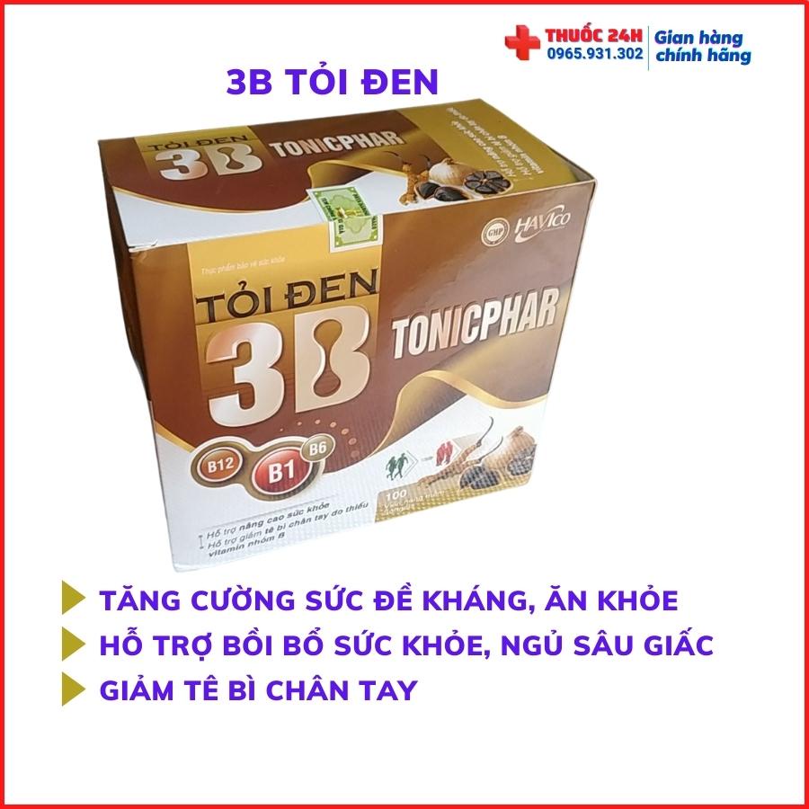 Tỏi đen 3B tonicphar, hỗ trợ nâng cao đề kháng, giảm tê bì chân tay do thiếu vitamin nhóm B, hộp 100