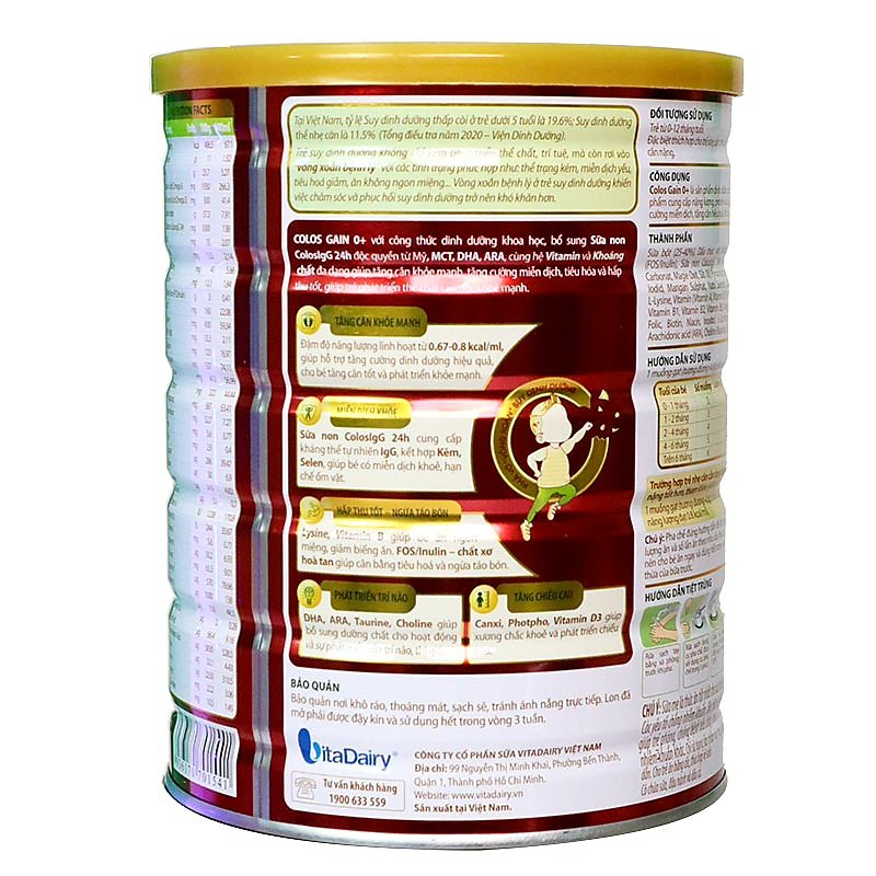[Quét mã tích điểm] Sữa Colos Gain 0+ 800G (Hạn Sử Dụng 2024]