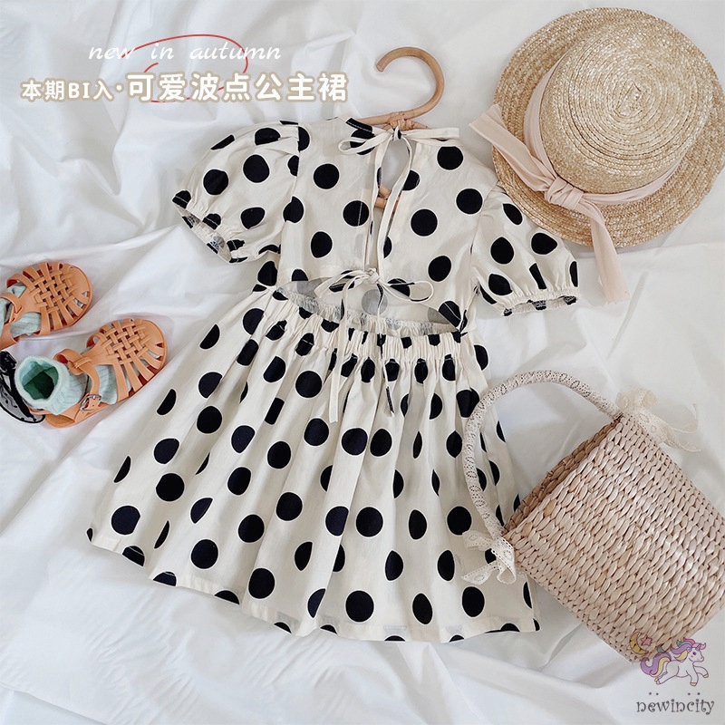 Đầm Tay Phồng Họa Tiết Chấm Bi Phong Cách Hàn Quốc Cho Bé Gái
