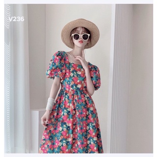 Váy thô hoa cổ vuông