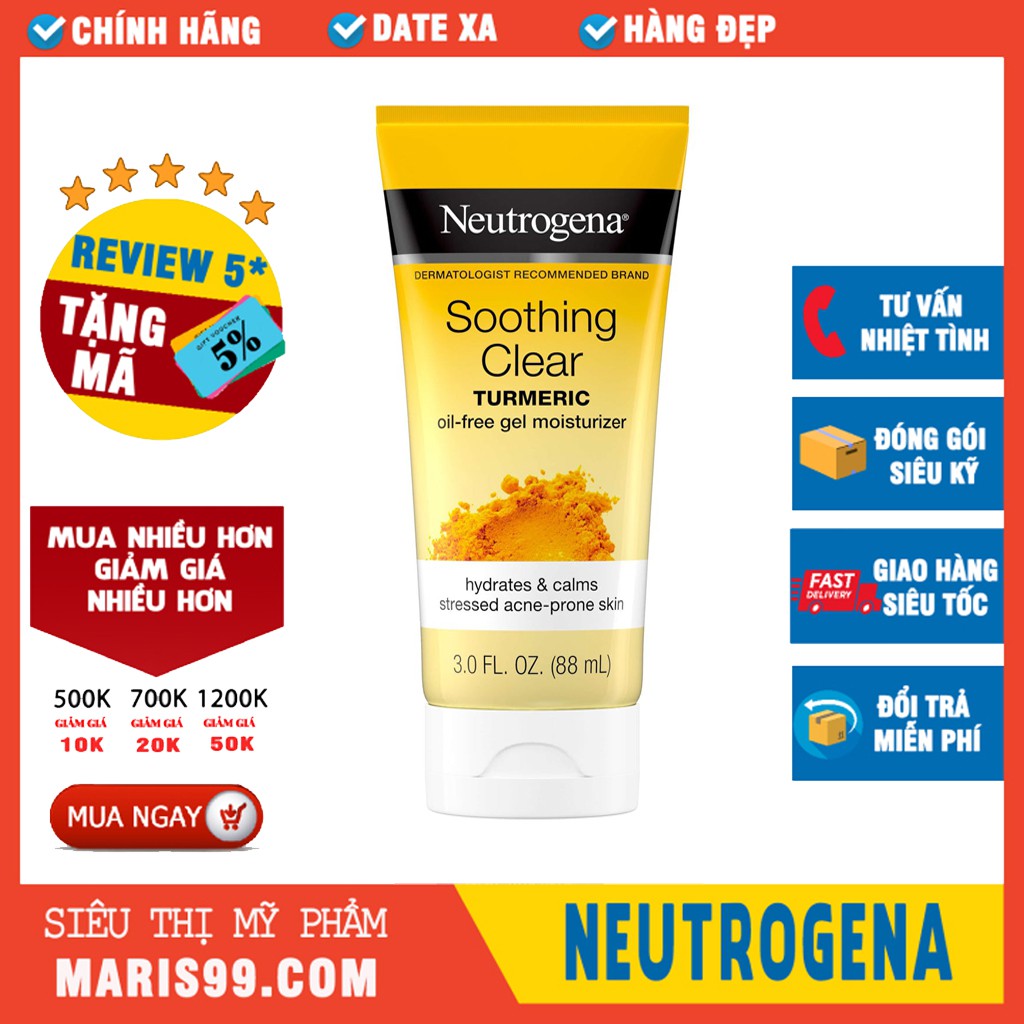 Kem dưỡng ẩm Neutrogena Soothing Clear Turmeric Oil Free Gel Moisturizer ( 88mL )