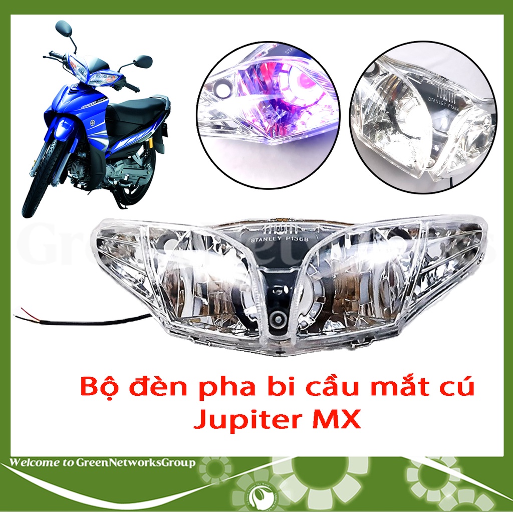 Đầu đèn pha bi cầu mắt cú xe Jupiter MX ( 4 chế độ ) chớp trắng , cos pha trắng , led màu Greennetworks