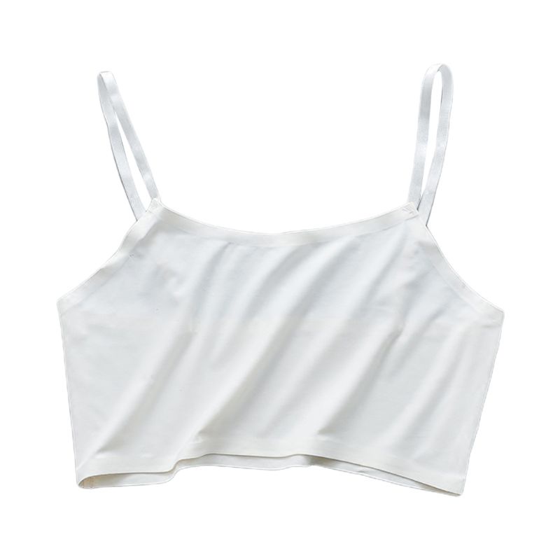 Youyo Áo Crop Top Hai Dây Màu Trơn Không Đệm Lót Cơ Bản Mùa Hè Bằng Lụa Lạnh Không Đường May Cho Nữ