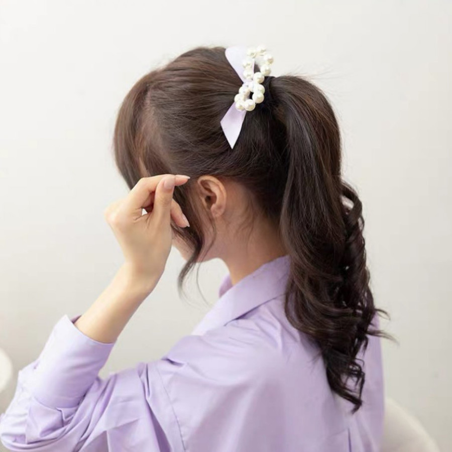 Dây Buộc Tóc Thiết Kế Đính Ngọc Trai Phong Cách Sang Trọng Cho Nữ