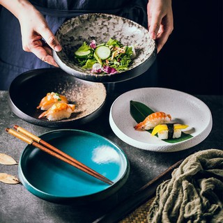 Bộ Tô Đĩa Sứ Dày Hai Mặt Màu Sắc Sáng Tạo Phong Cách Nhật Bản