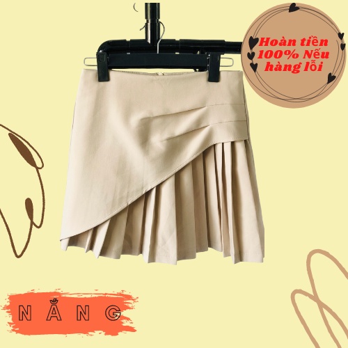 Chân váy xếp ly phối đắp tà màu be, Chân váy có quần kiểu dáng xếp ly xoè phong cách dễ thương (Thanh lý)