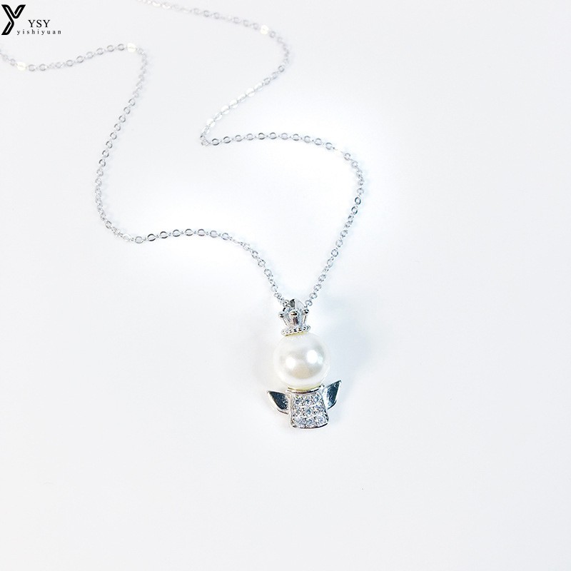 Vòng bạc nữ 925 thiên sứ hạt trắng - xương cổ đòn, phong cách Hàn Quốc - trang sức bạc