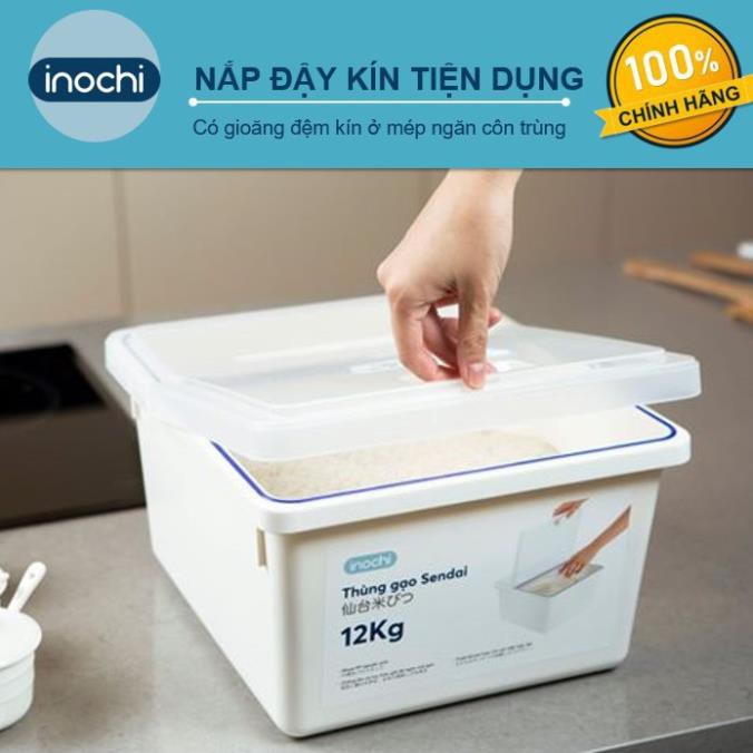 Thùng Đựng Gạo Cao Cấp Inochi Sendai 12 KG - Nắp Nhựa Kín Kháng Khuẩn Chống Ẩm Thông Minh Đạt Tiêu Chuẩn Nhật Bản