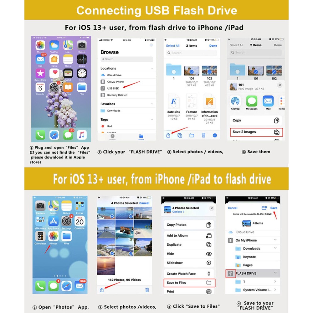 Adapter Sạc USB 3.0 OTG IOS 13 Bằng Hợp Kim Nhôm Cho IPhone 11 Pro XS Max XR X 8 7 6s Plus