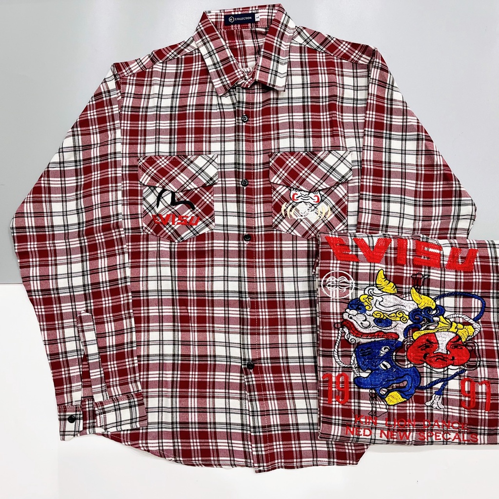 Mua Áo Sơ Mi EVISU MÚA LÂN Thêu Lưng Vải Nỉ Caro Mềm Mát Màu Áo Siêu ...