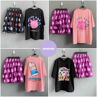 [18 MẪU] Set áo lửng + quần short cartoon unisex