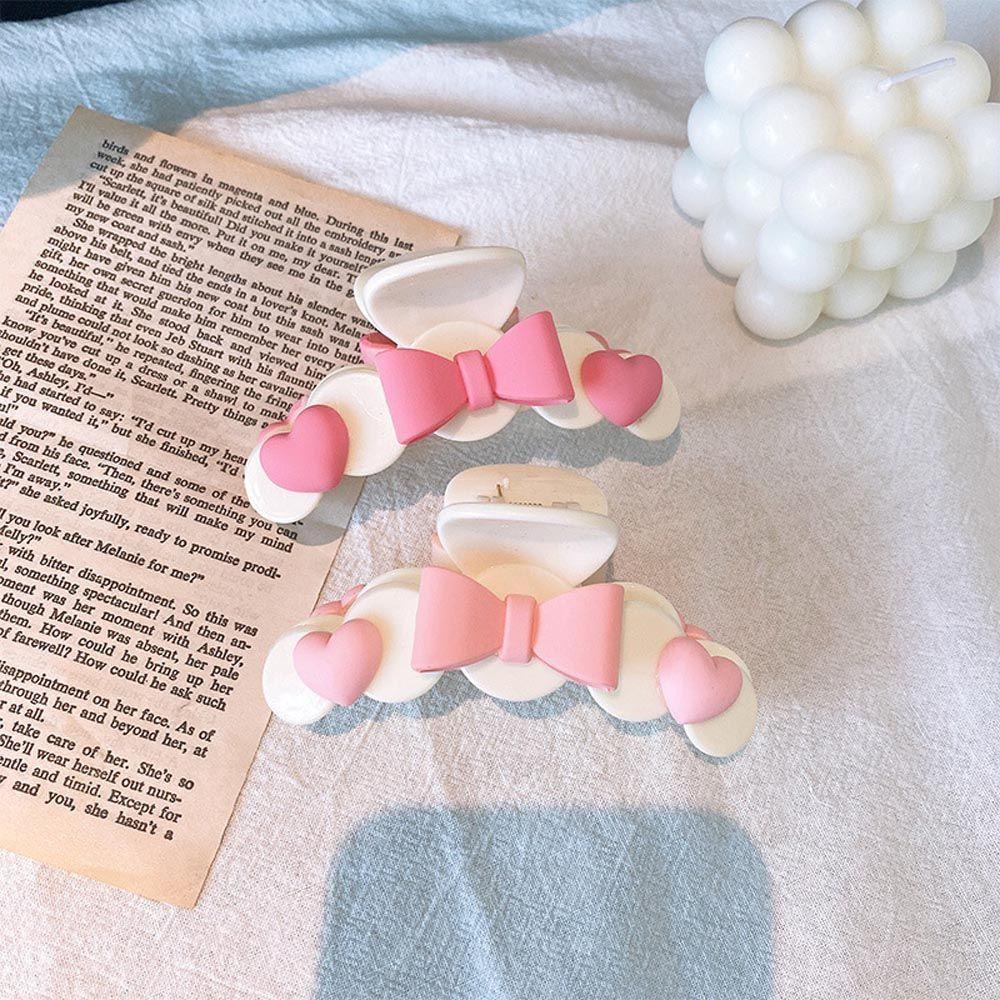 Kẹp Tóc Càng Cua Đính Nơ Trái Tim Bằng Acrylic Màu Hồng Xinh Xắn WMES15H Cho Nữ