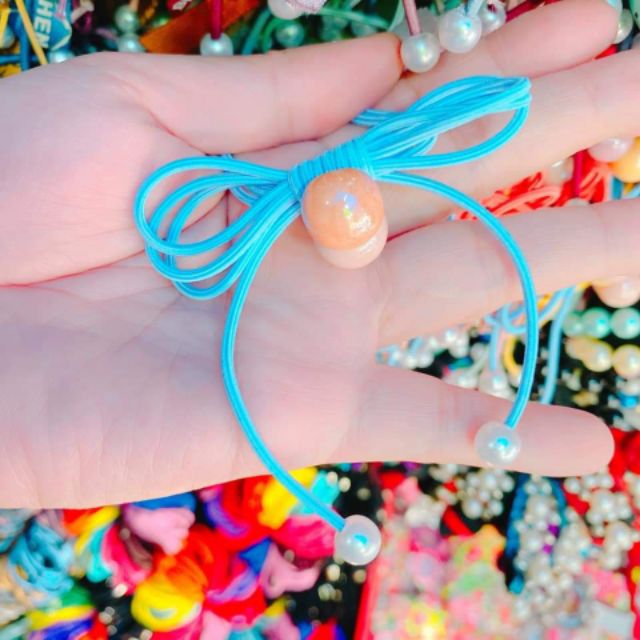 Cột tóc nơ, dây buộc tóc có dây dài đính hạt châu mẫu ngẫu nhiên