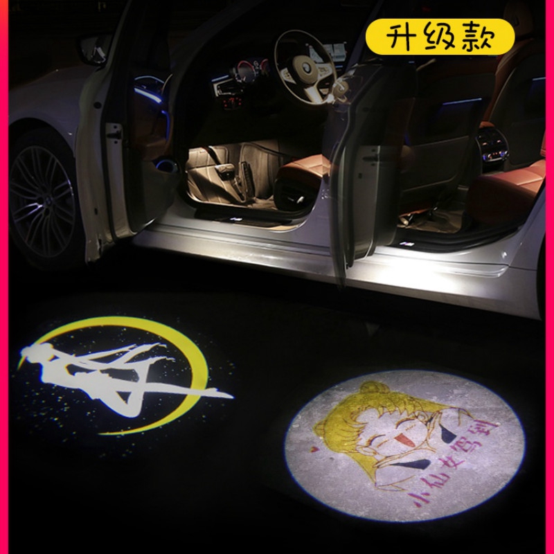 Set 2 Đèn Led Laser Không Dây Hình Hoạt Hình Pokemon Trang Trí Cửa Xe Hơi