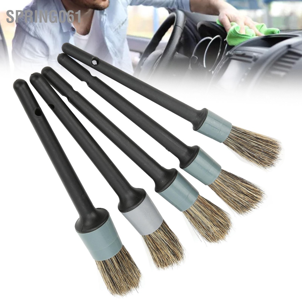 [Hàng Sẵn] 5PCS Bộ chổi quét chi tiết ô tô Công cụ làm sạch bụi bẩn với tay cầm màu đen cho xe tải Xe máy đạp 【Spring061】