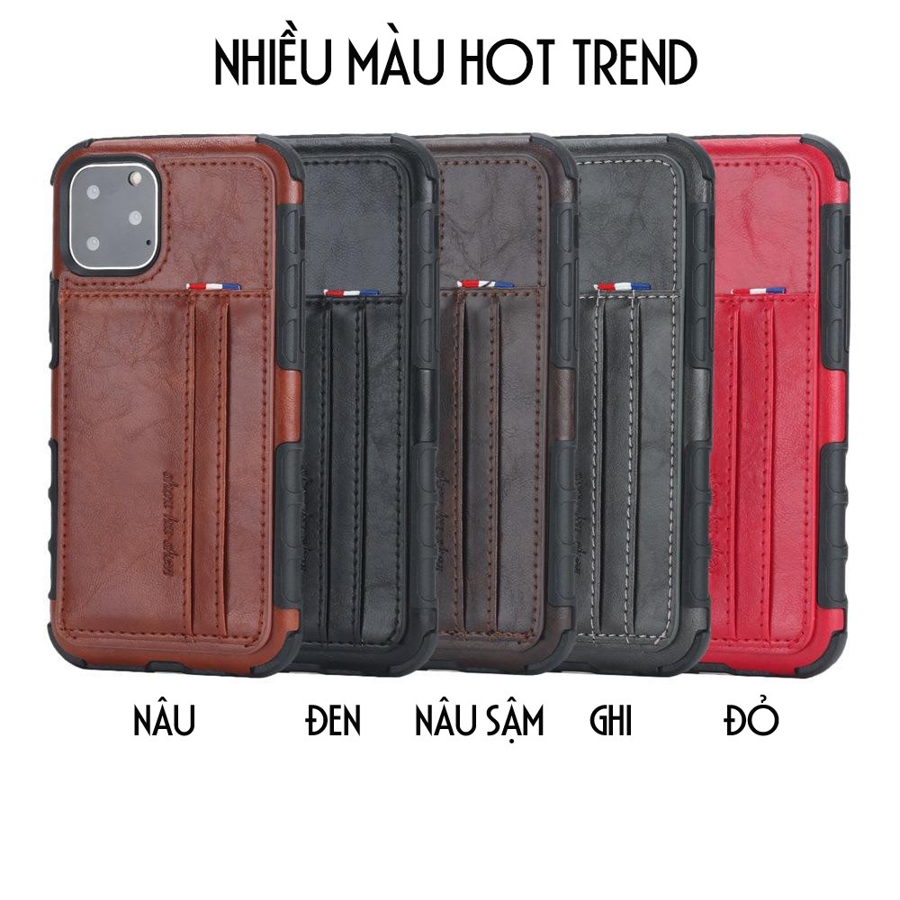 Ốp da Iphone 11, 11 Pro, 11 Pro Max kiêm 2 khe đựng thẻ, card + Tặng ngay miếng dán cường lực 4D