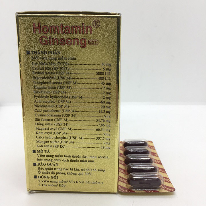 Homtamin Ginseng hộp 12 vỉ x 5 viên