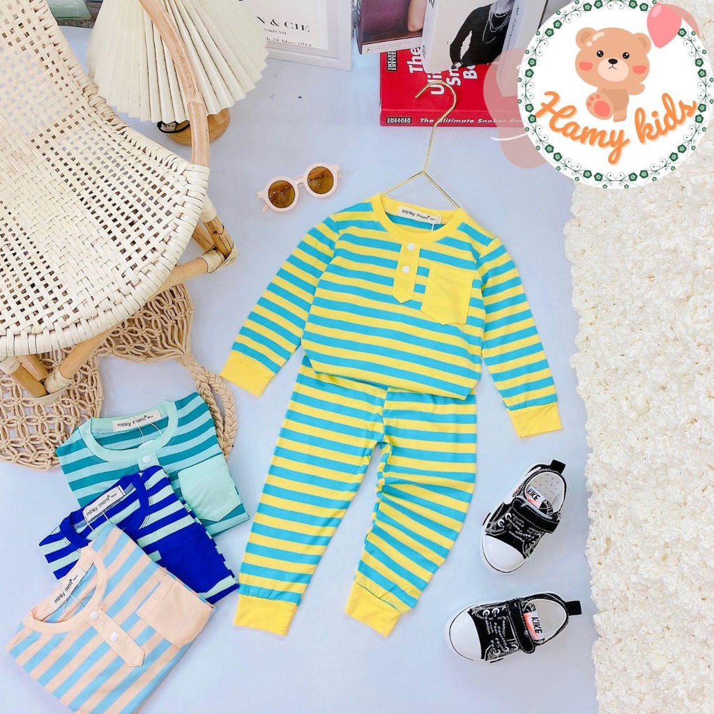 Đồ Bộ Dài Tay Bé Trai Bé Gái Minky Mom Chính Hãng Thun Lạnh Sợi Dệt Có Túi Cổ Đính Nút Bé Từ 0-5 Tuổi Dưới 20kg-Hamykids