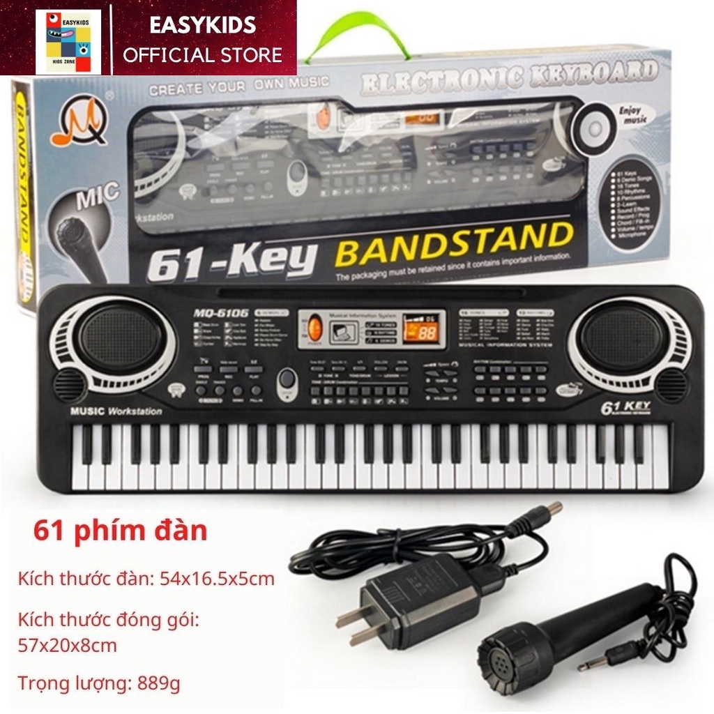 Đồ chơi âm nhạc đàn Organ 61 phím điện tử cho bé EASYKIDS tặng kèm micro và USB