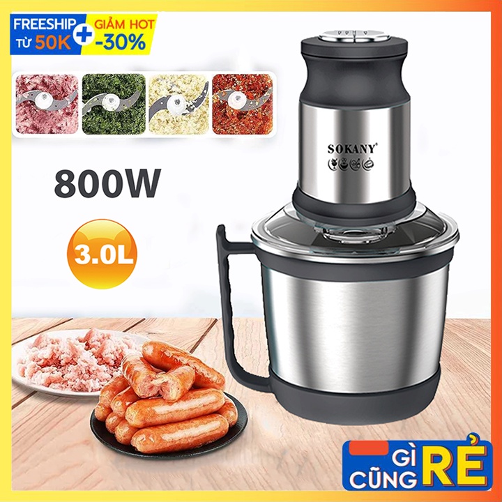 Máy xay thịt, xay rau củ quả Sokany 600W, cối Inox  3L, công suất lớn 600w_Hàng chính hãng BH 12 tháng