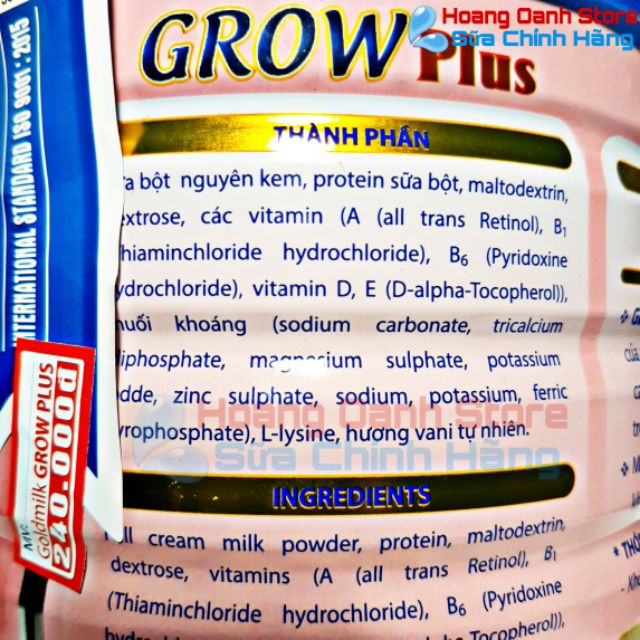 Sữa GROW PLUS 900G GoldMilk - Tăng cân - Phát triển chiều cao cho bé - Phát triển trí não - SỮA NON