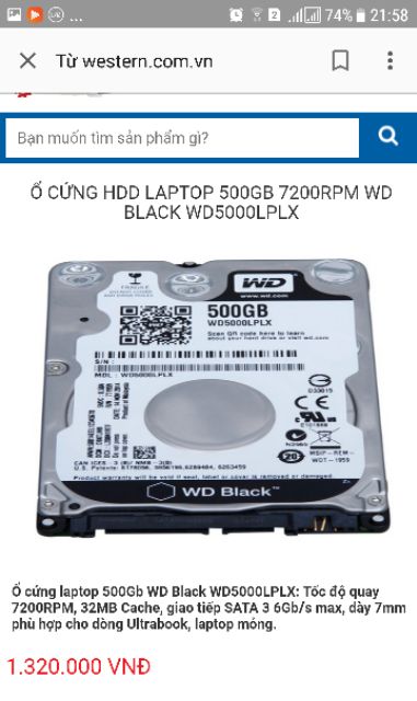 Ổ cứng hdd laptop slim 500GB WD Black 7200 bảo hành 6 tháng | BigBuy360 - bigbuy360.vn