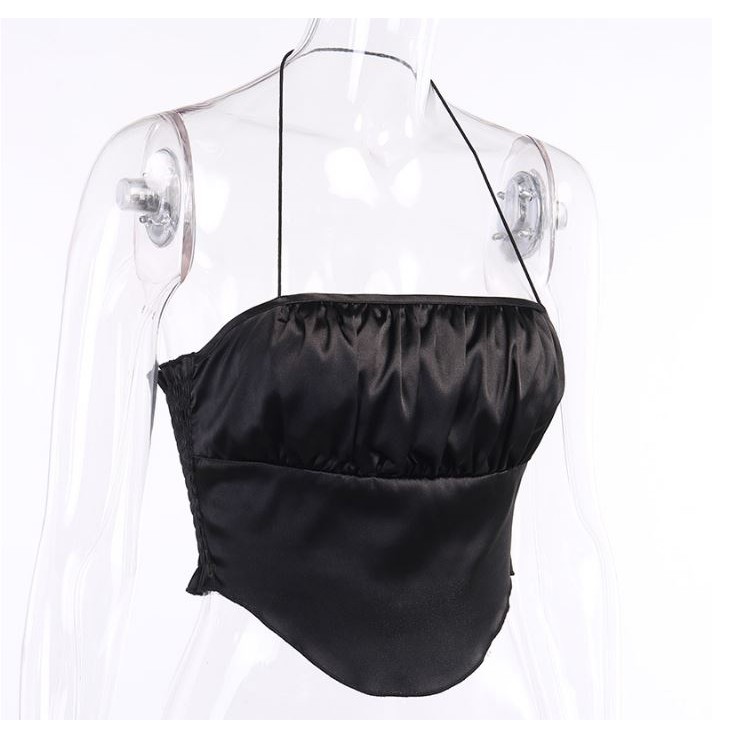 Áo croptop yếm cúp ngực dún thun màu đen HAC93 - Hỉn Hỉn Store