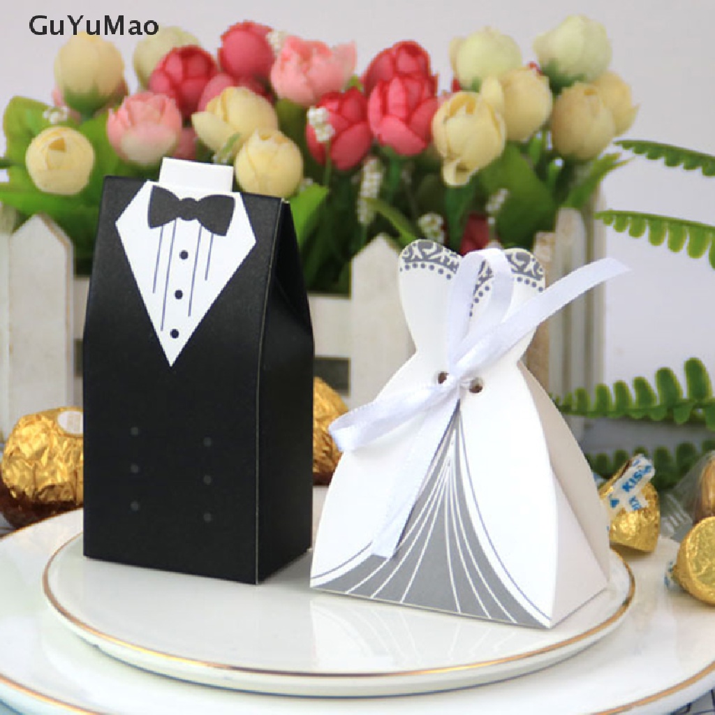 Set 20 Túi Đựng Kẹo Cưới Hình Đầm Cô Dâu Chú Rể DIY