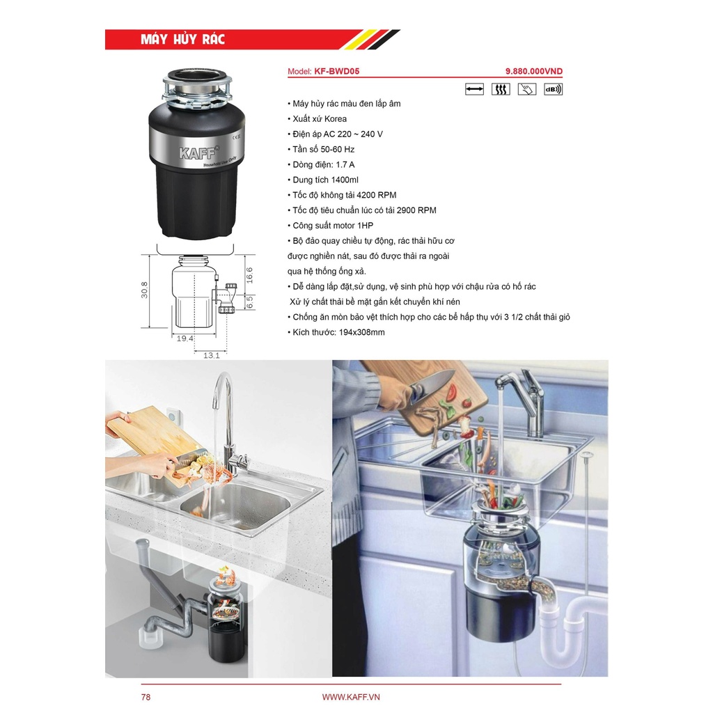 MÁY HỦY RÁC KAFF KF-BWD05 Made in KOREA