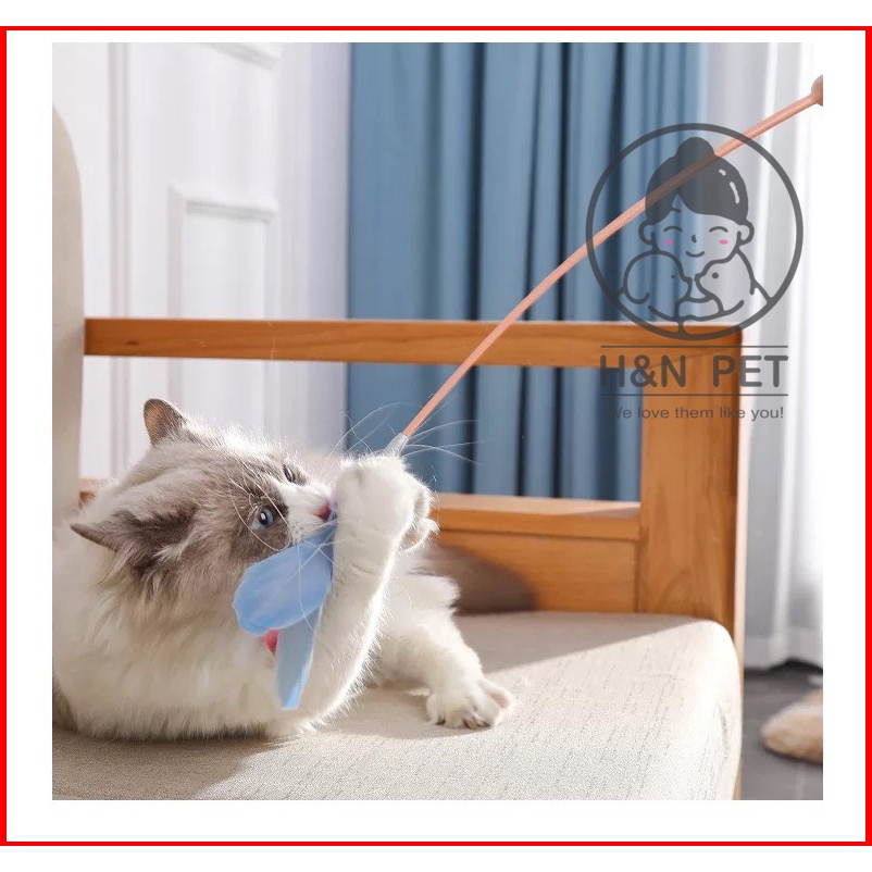 [Hàng thiết kế]Gậy trêu mèo đa chức năng kèm đèn laser, đèn UV, đèn pin lông vũ H&amp;N PET