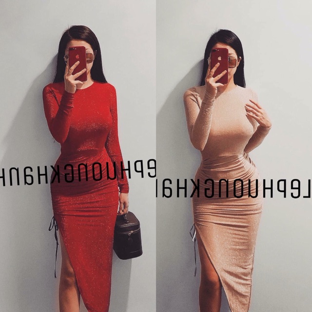 Váy nhũ rúm xẻ đùi