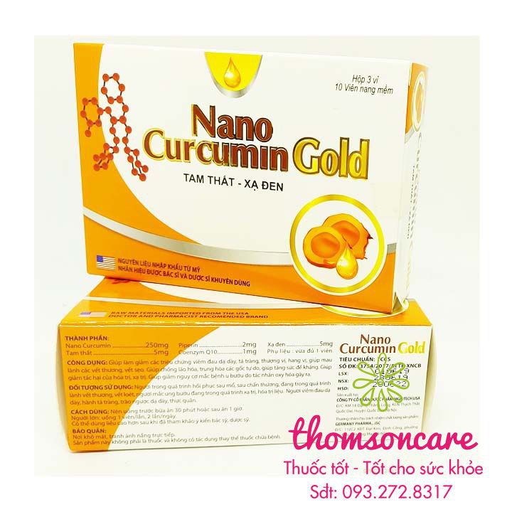 Nano Curcumin Gold Tam thất xạ đen - Hỗ trợ giảm đau dạ dày từ thảo dược - Hộp 30 viên -[Chính Hãng]