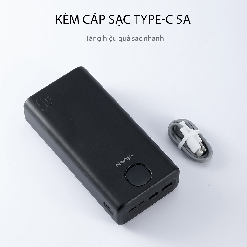 Sạc dự phòng sạc nhanh 22.5w 5A 40000mAh-20000mAh, VIVAN VPB-B40. VPB-A20