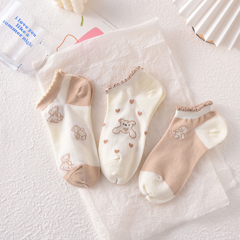 Vớ cotton Cổ Ngắn Mỏng In Họa Tiết Gấu Dễ Thương Phong Cách Nhật Hàn Thời Trang Mùa Hè Cho Nữ