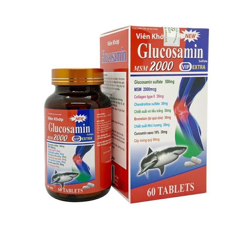 Hộp 60 Viên xương khớp GLUCOSAMIN 2000 MG Sụn vi cá mập Bổ sung chất nhờn cho khớp