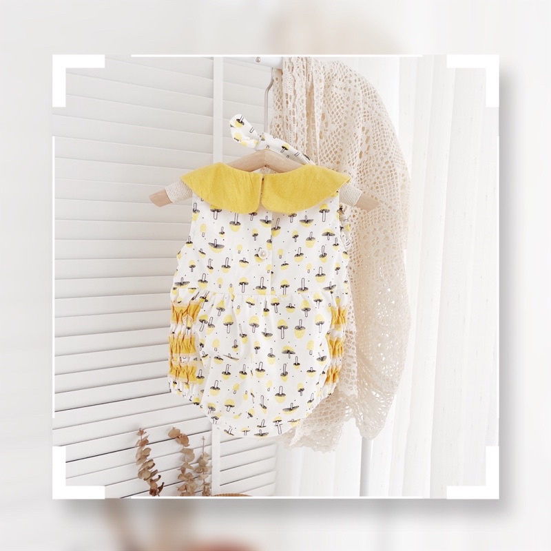 ( Tặng kèm tuban) Body hè hoạ tiết nấm cổ sen cho bé gái- Bộ liền thân Vải thô boi mềm, mát , thấm mồ hôi