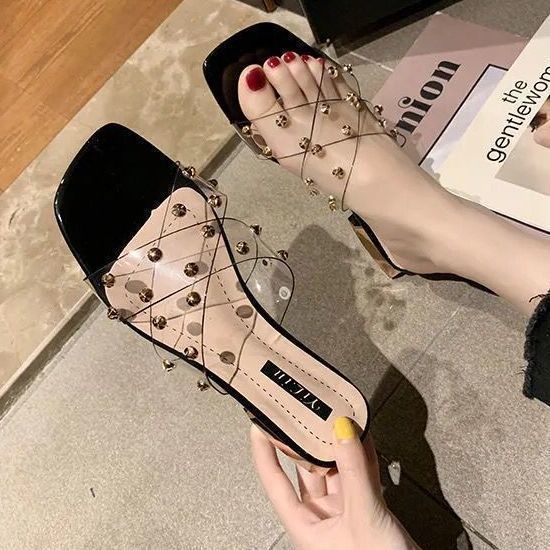 Jiashucheng Dép Sandal Gót Thấp Dày Dặn Trong Suốt Thời Trang Mùa Hè Dành Cho Nữ Có Size Lớn